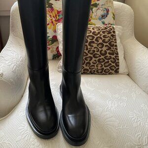 NWT IT 36 Jil Sander Black Asymmetric Knee High Boots Brand New, Never Worn